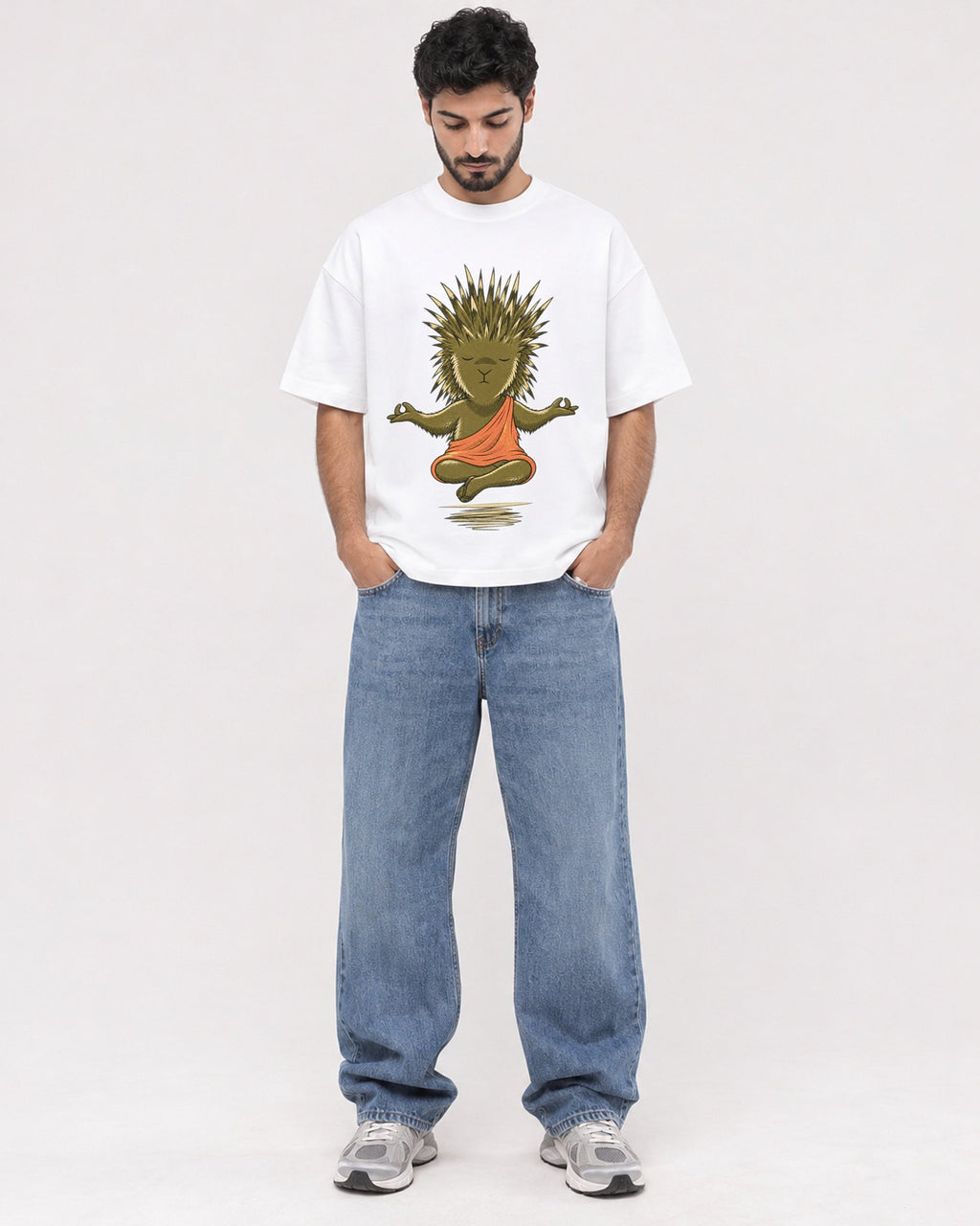Mockup Boxy Heavyweight Tee White male full-body 07