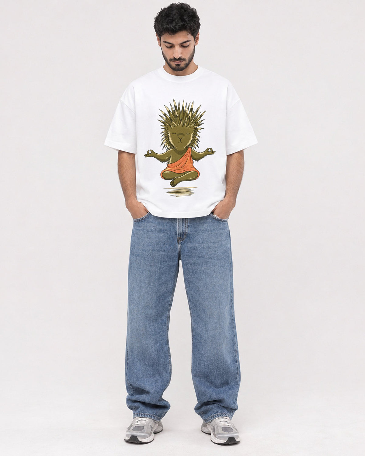 Mockup Boxy Heavyweight Tee White male full-body 07
