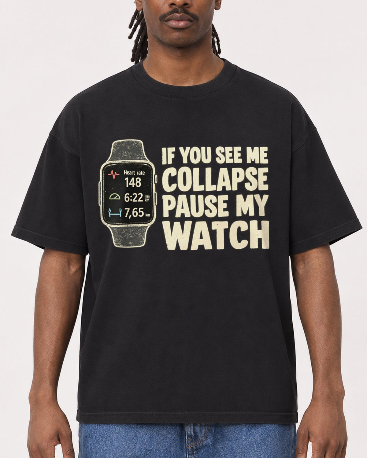 Mockup Boxy Heavyweight Tee Black male close-up 34