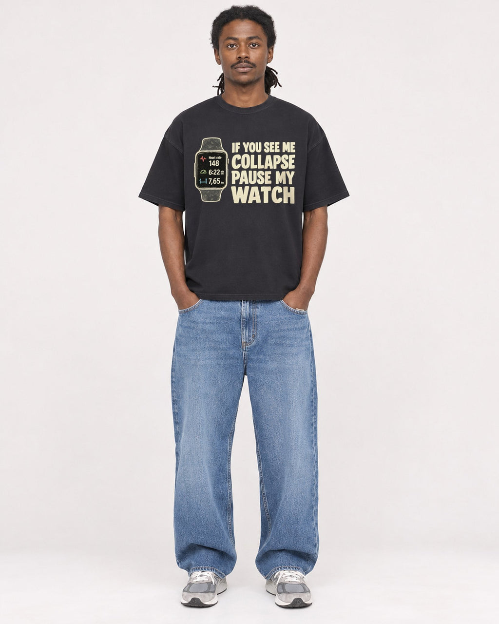 Mockup Boxy Heavyweight Tee Black male full-body 34