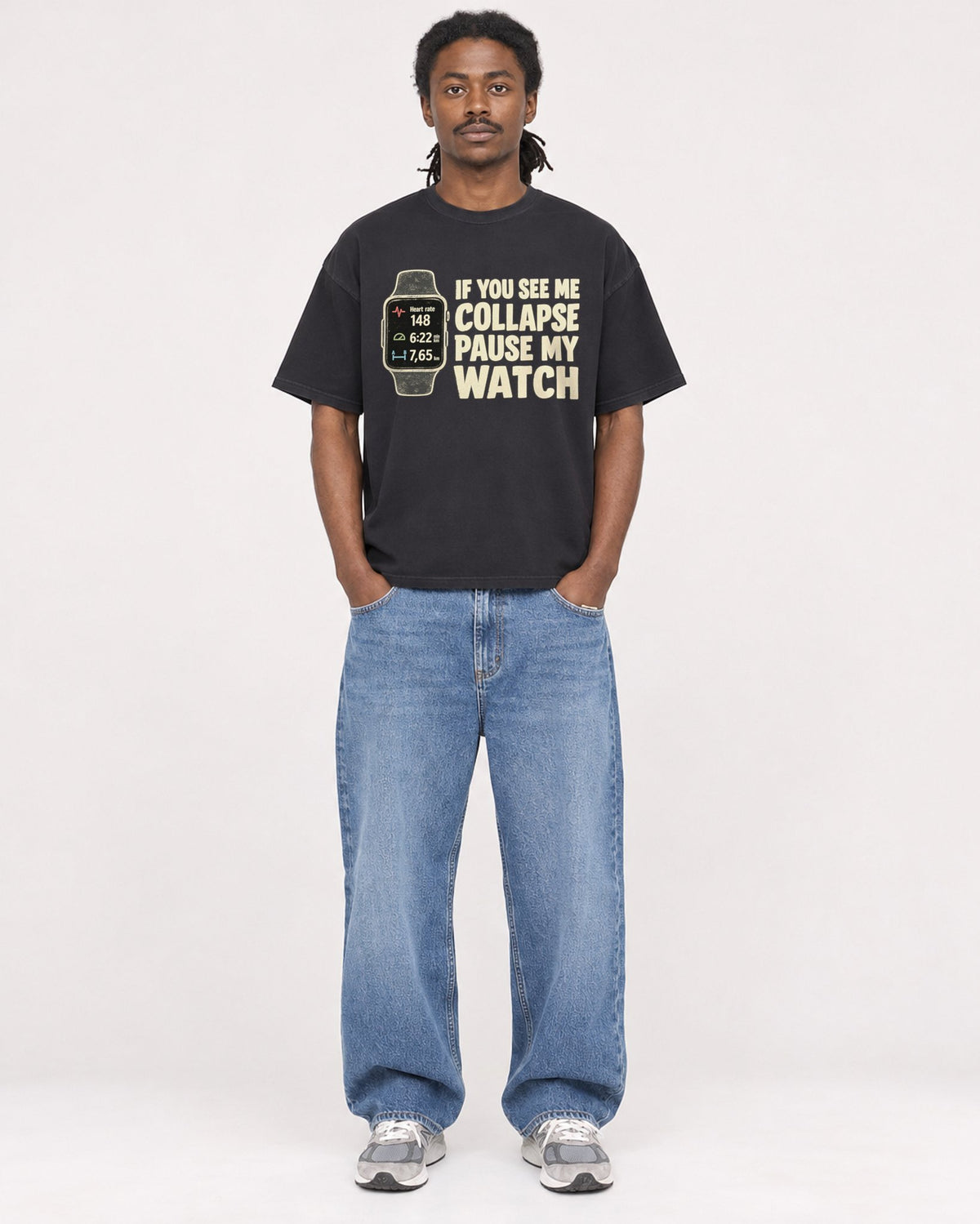 Mockup Boxy Heavyweight Tee Black male full-body 34