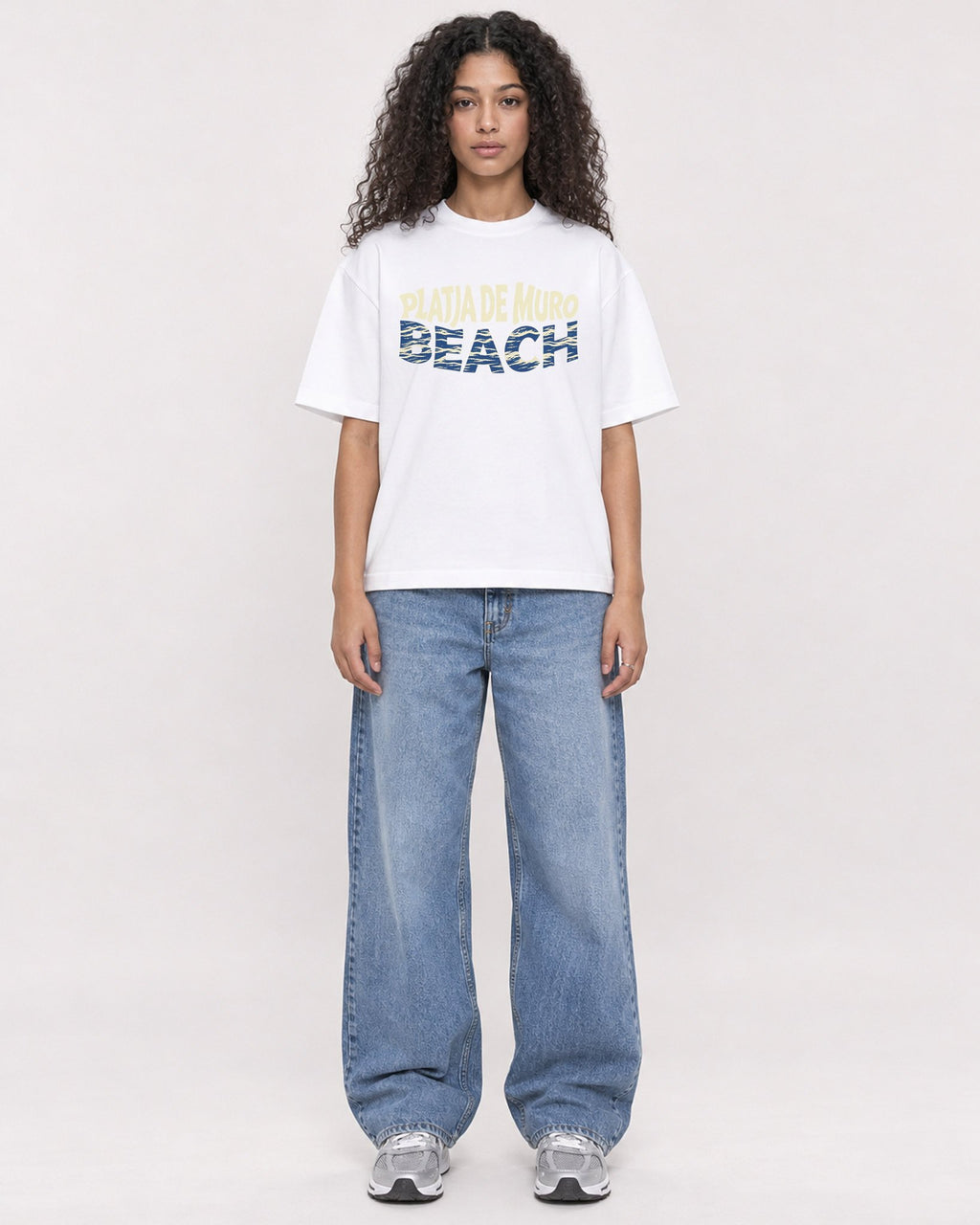 Mockup Boxy Heavyweight Tee White female full-body 10