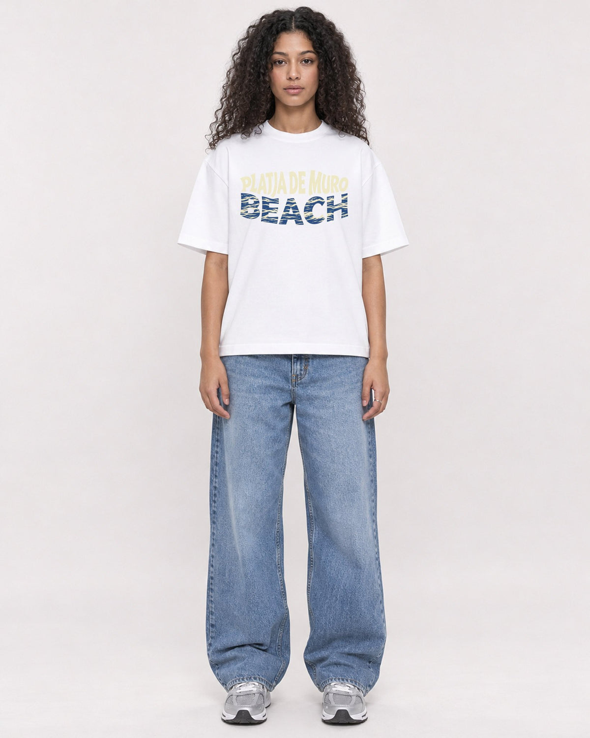 Mockup Boxy Heavyweight Tee White female full-body 10