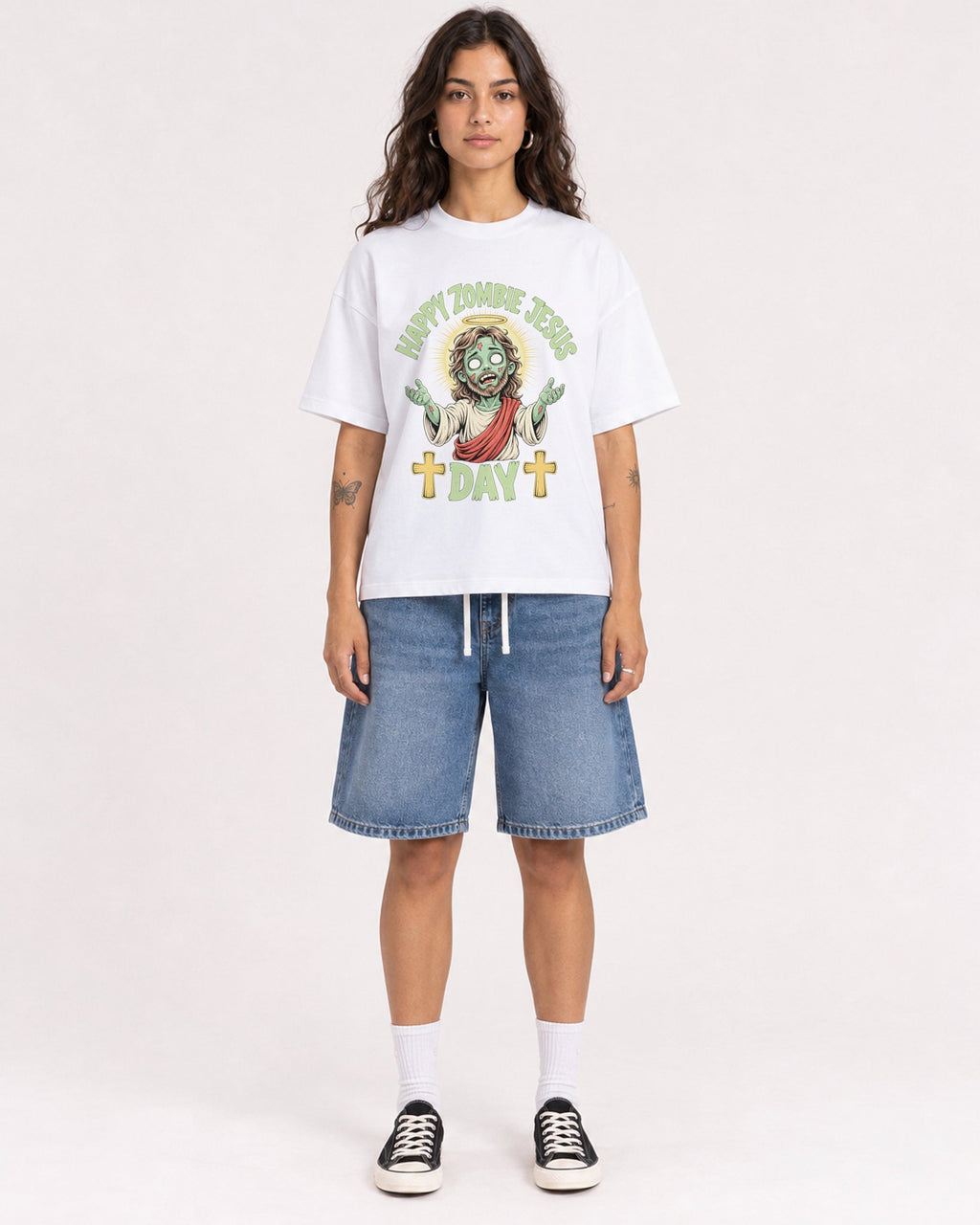 Mockup Boxy Heavyweight Tee White female full-body 06