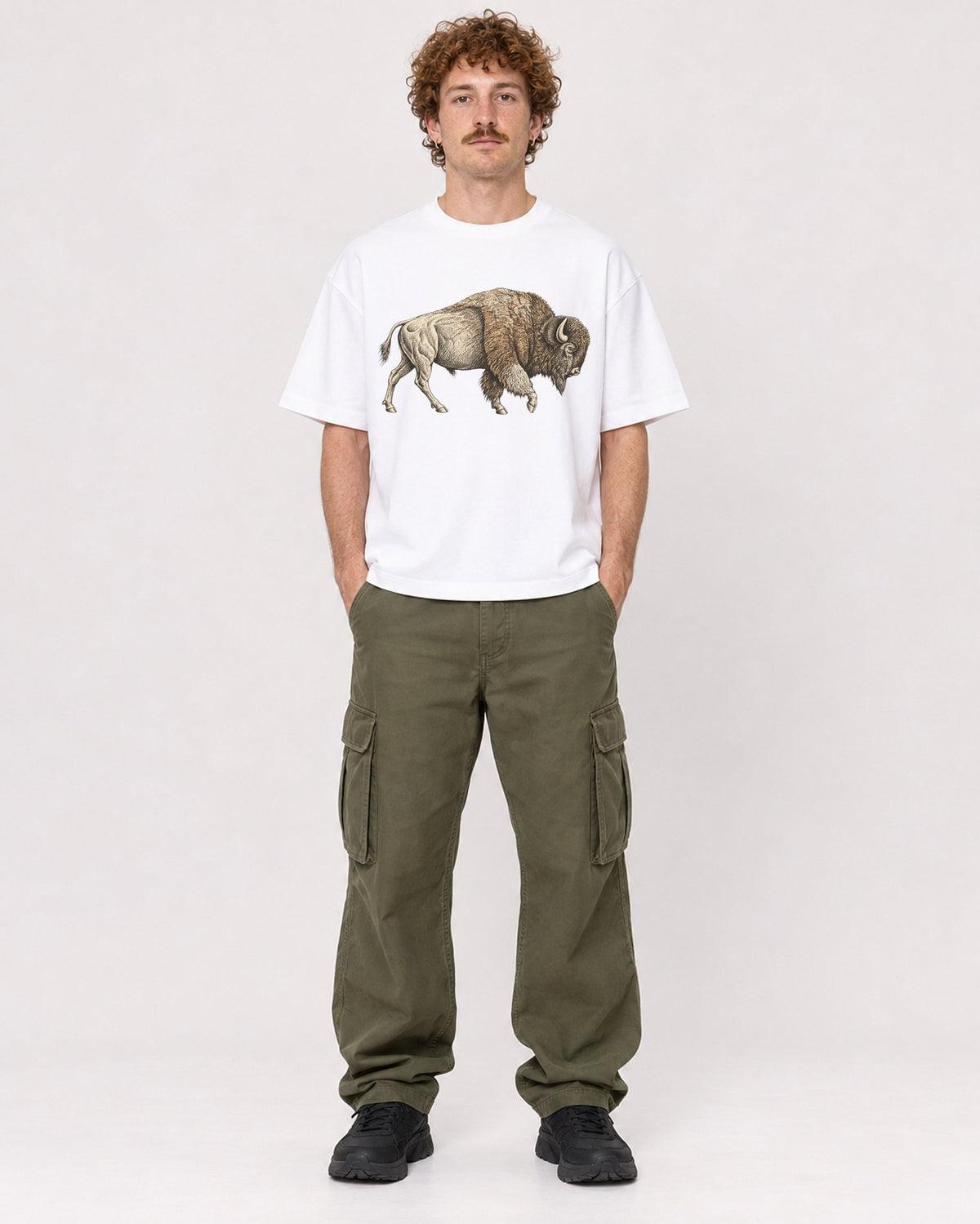 Mockup Boxy Heavyweight Tee White male full-body 09