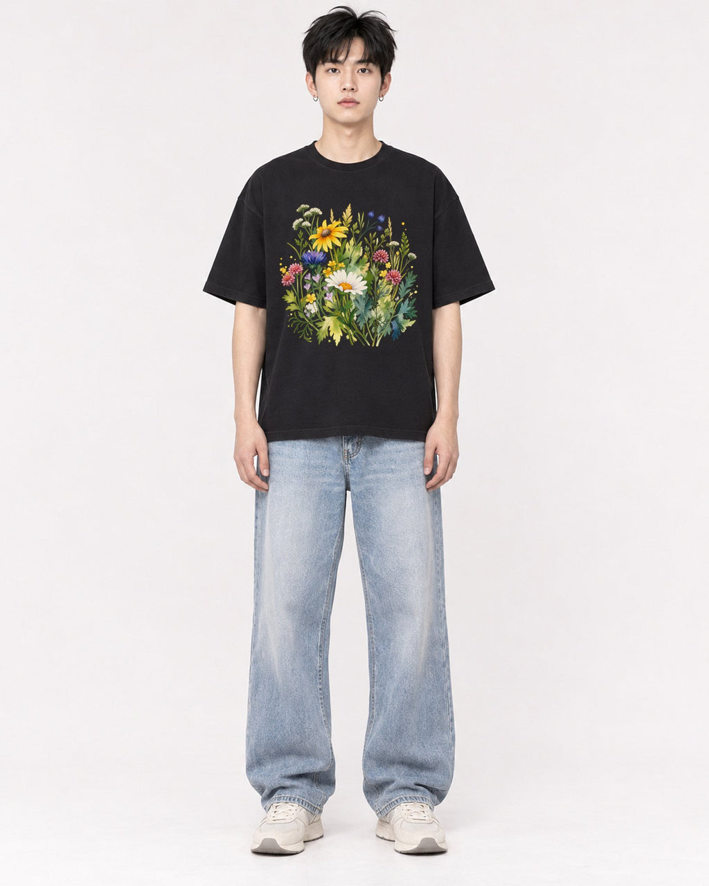Mockup Boxy Heavyweight Tee Black male full-body 01