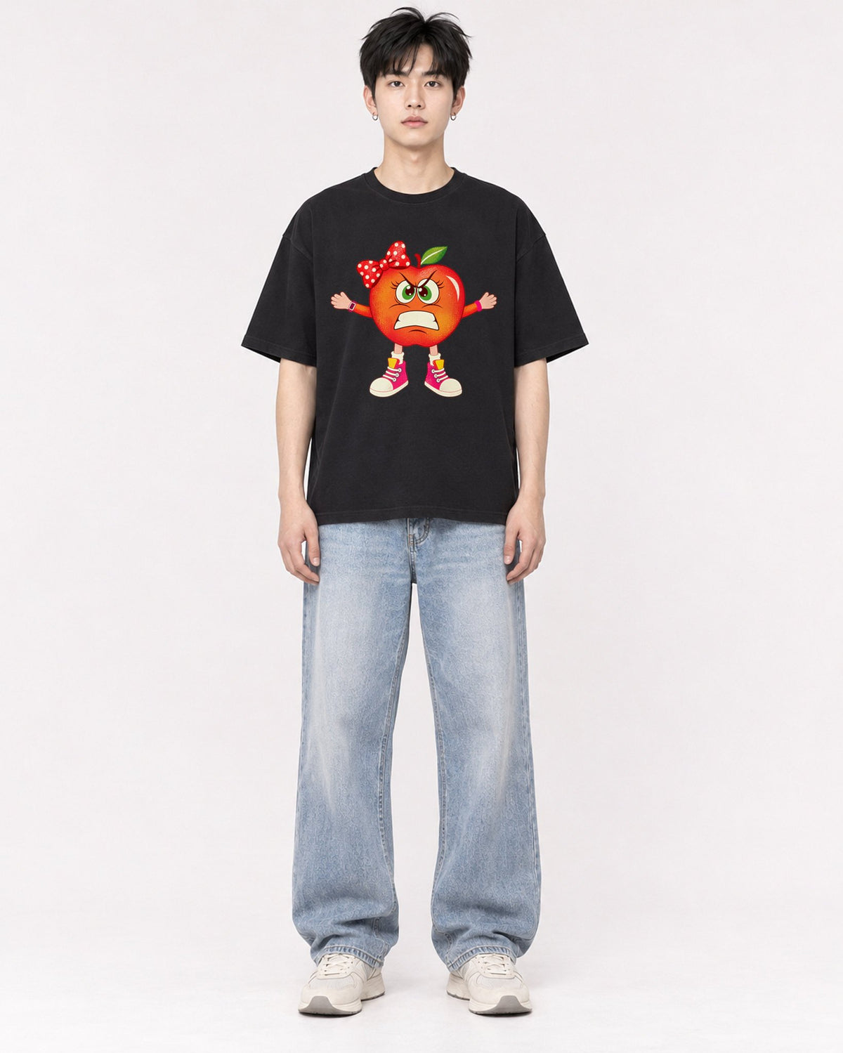 Mockup Boxy Heavyweight Tee Black male full-body 01