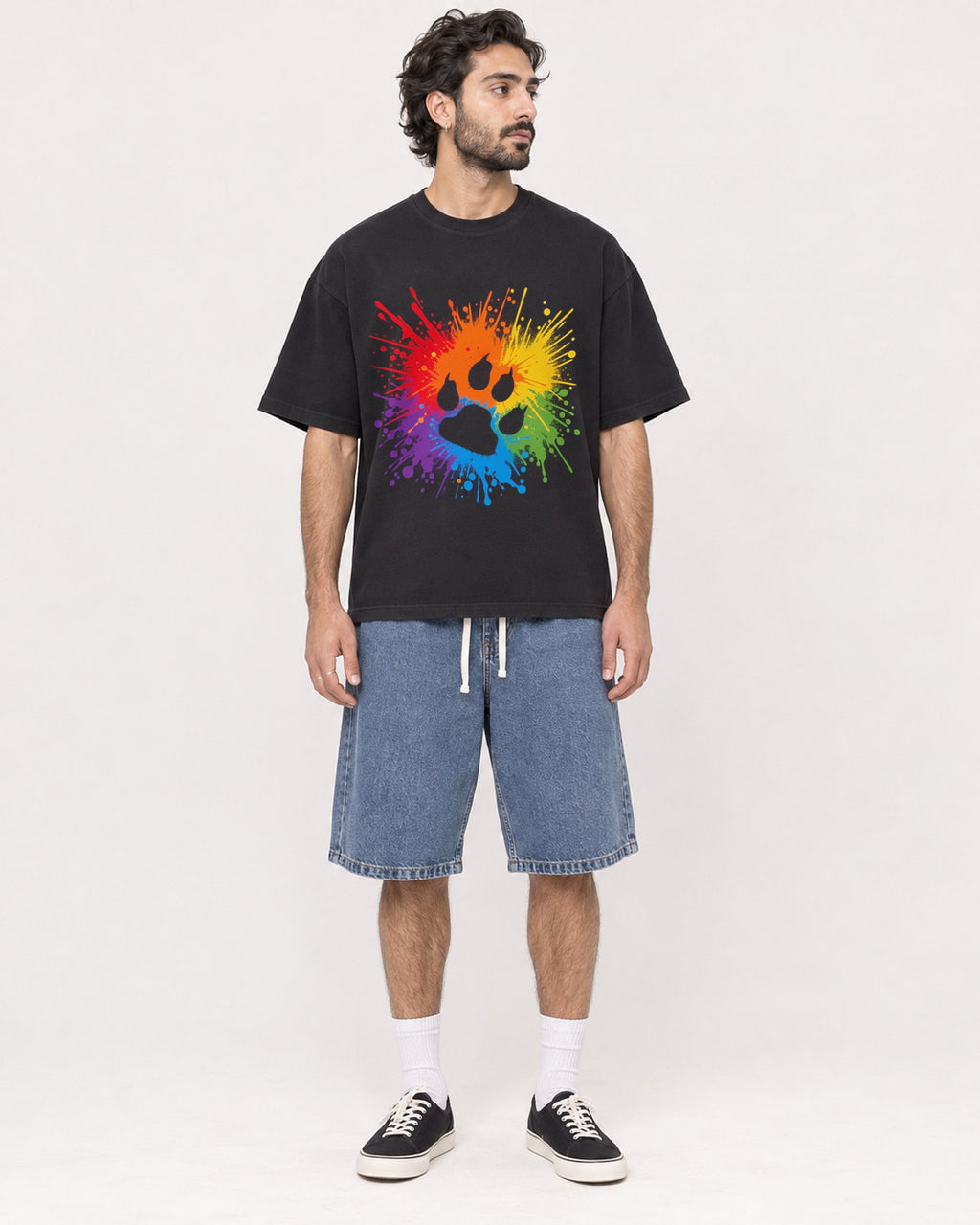 Mockup Boxy Heavyweight Tee Black male full-body 47