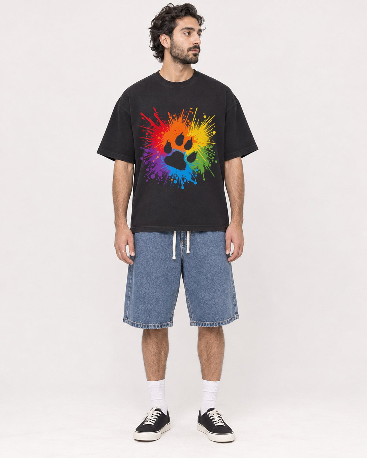 Mockup Boxy Heavyweight Tee Black male full-body 47