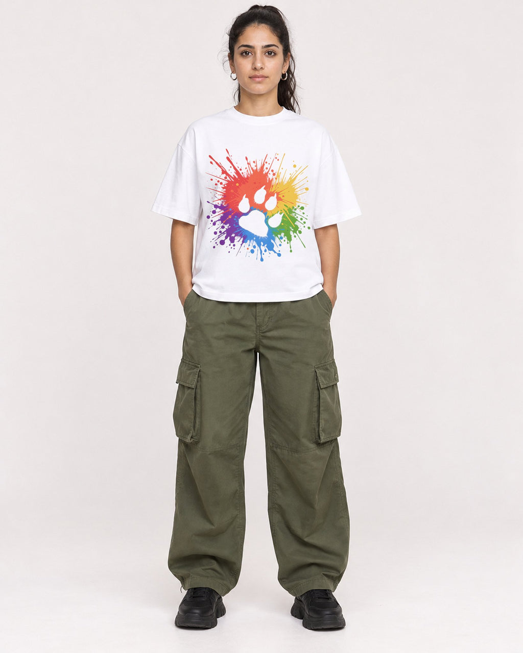 Mockup Boxy Heavyweight Tee White female full-body 47