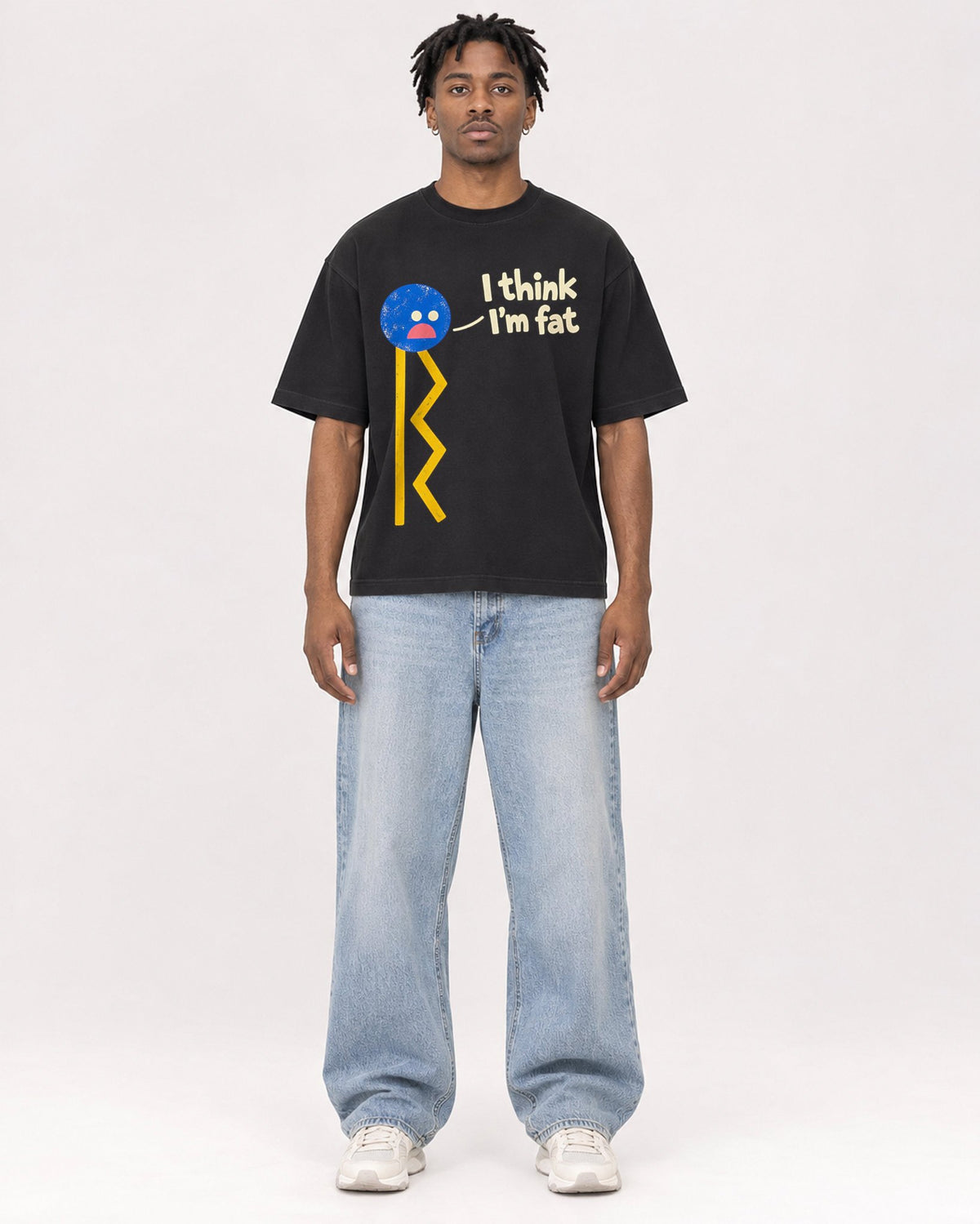 Mockup Boxy Heavyweight Tee Black male full-body 05