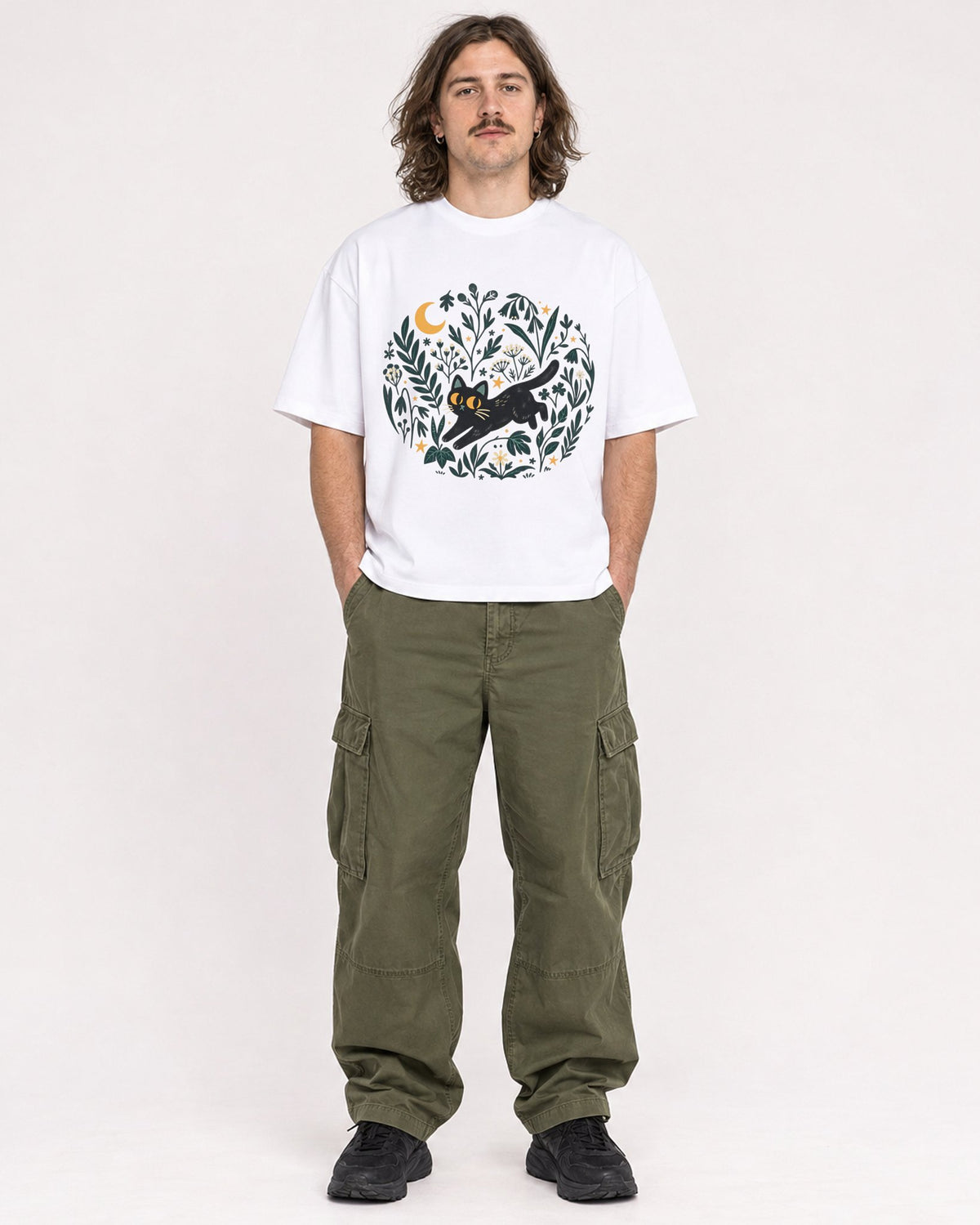 Mockup Boxy Heavyweight Tee White male full-body 49