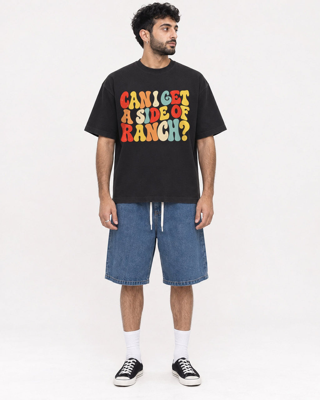 Mockup Boxy Heavyweight Tee Black male full-body 07