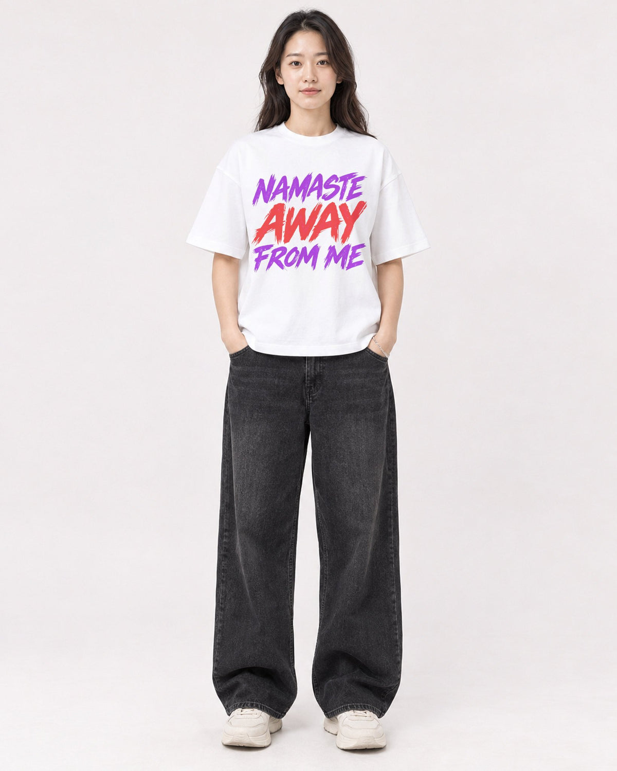 Mockup Boxy Heavyweight Tee White female full-body 03