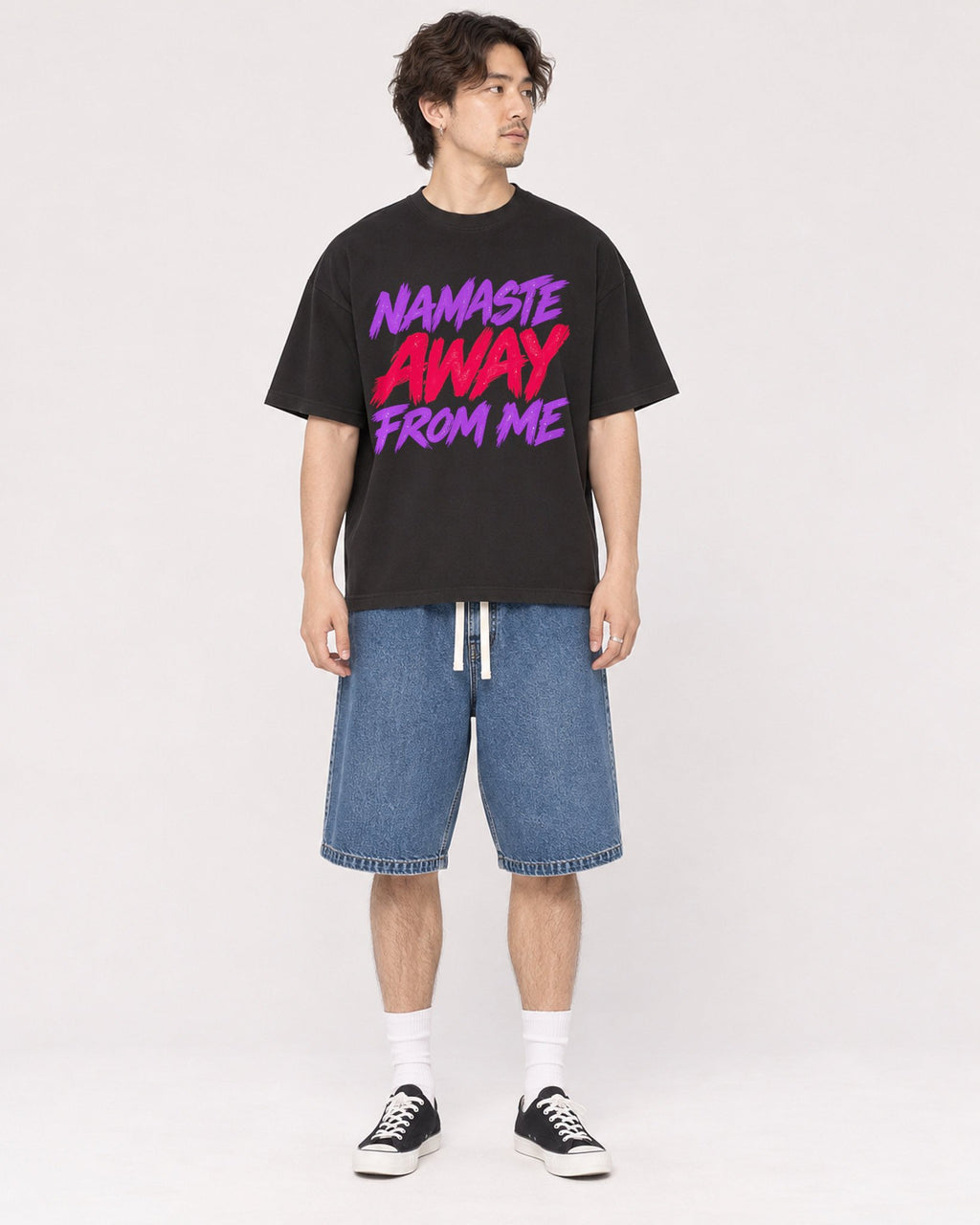 Mockup Boxy Heavyweight Tee Black male full-body 03