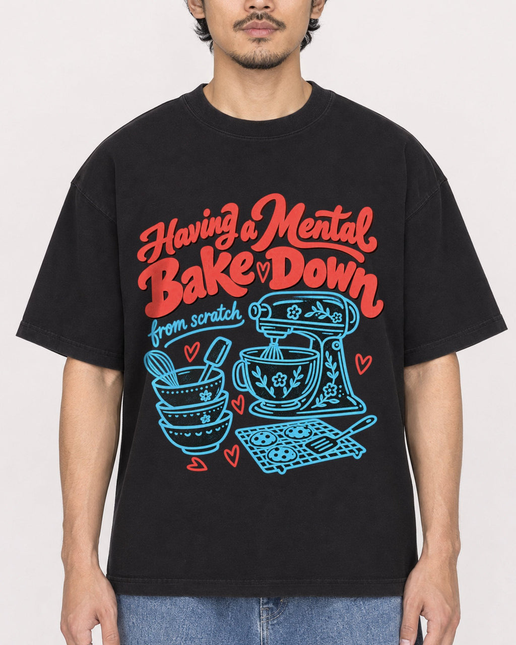 Mockup Boxy Heavyweight Tee Black male close-up 02