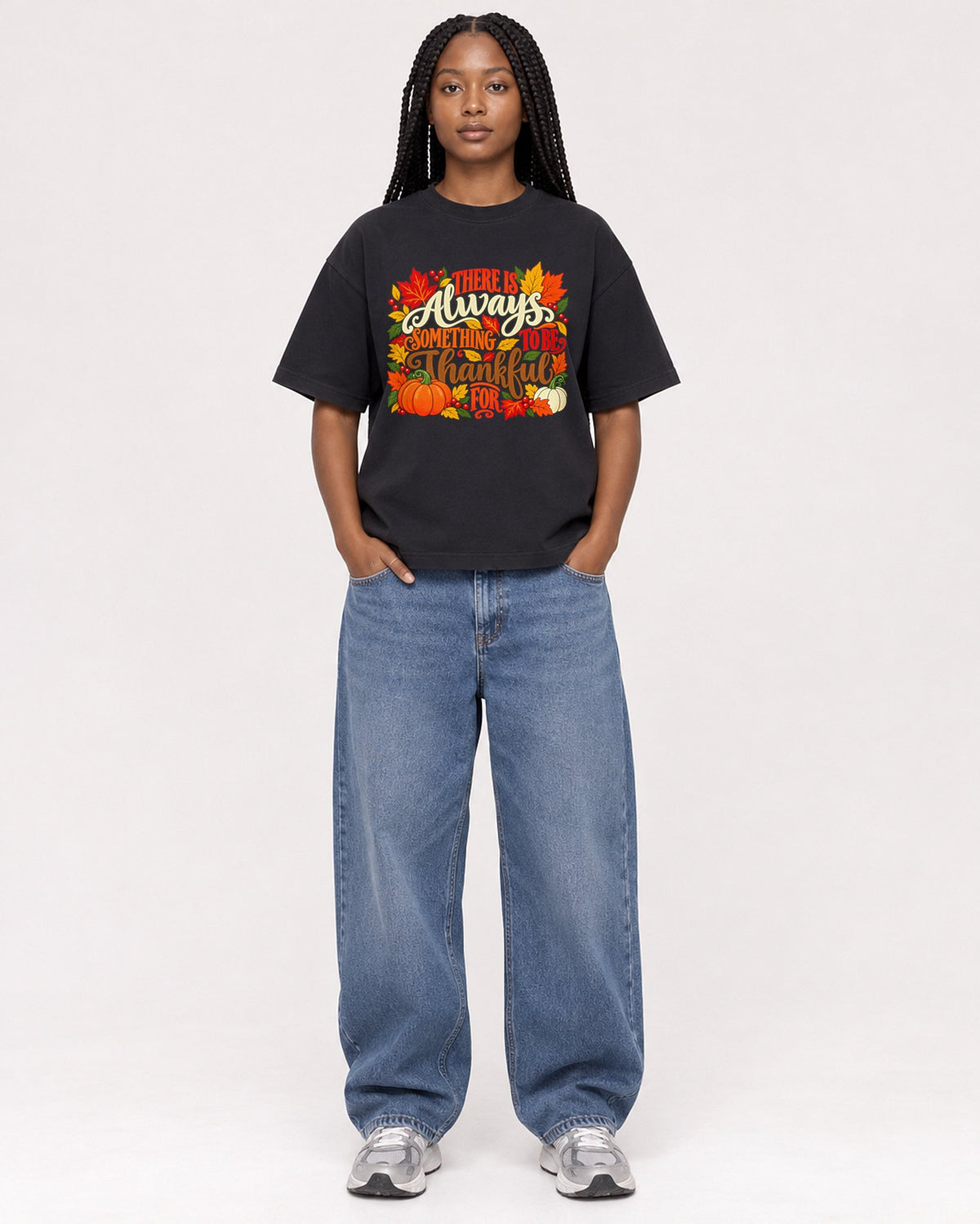 Mockup Boxy Heavyweight Tee Black female full-body 04