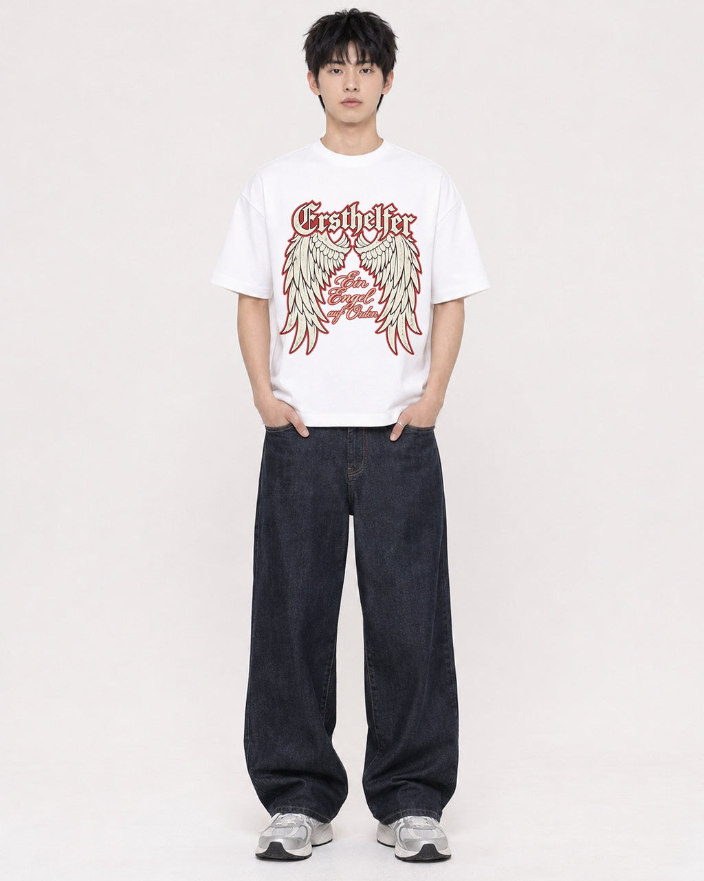 Mockup Boxy Heavyweight Tee White male full-body 01