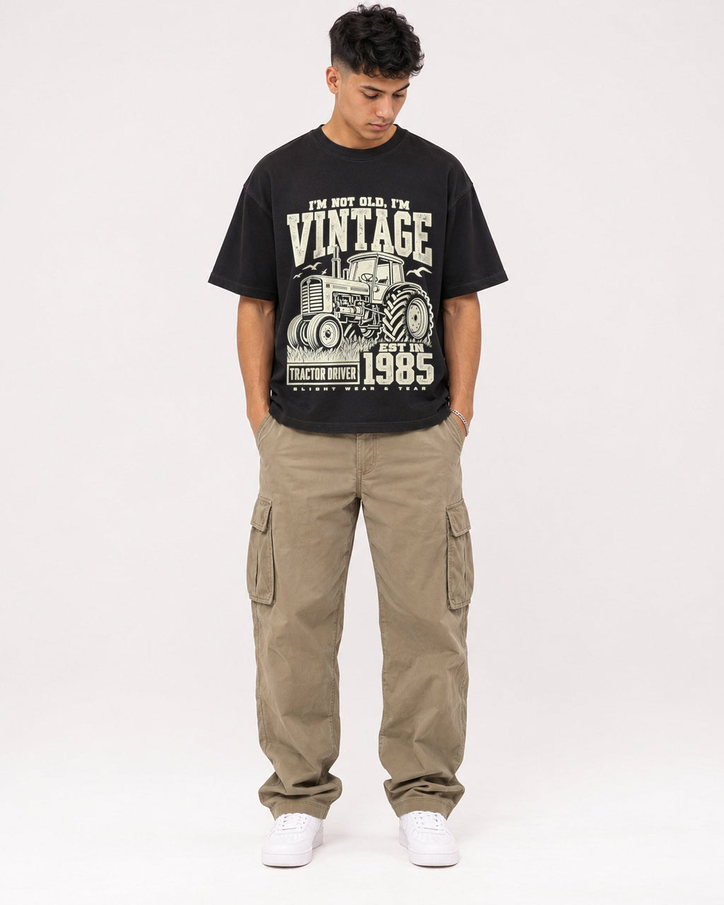 Mockup Boxy Heavyweight Tee Black male full-body 16
