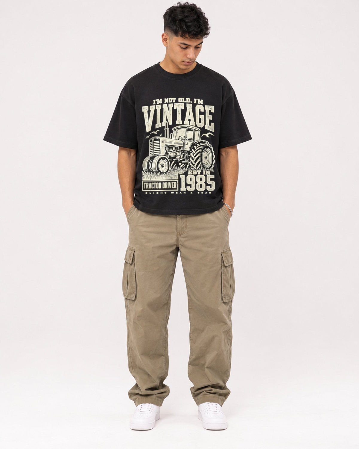 Mockup Boxy Heavyweight Tee Black male full-body 16
