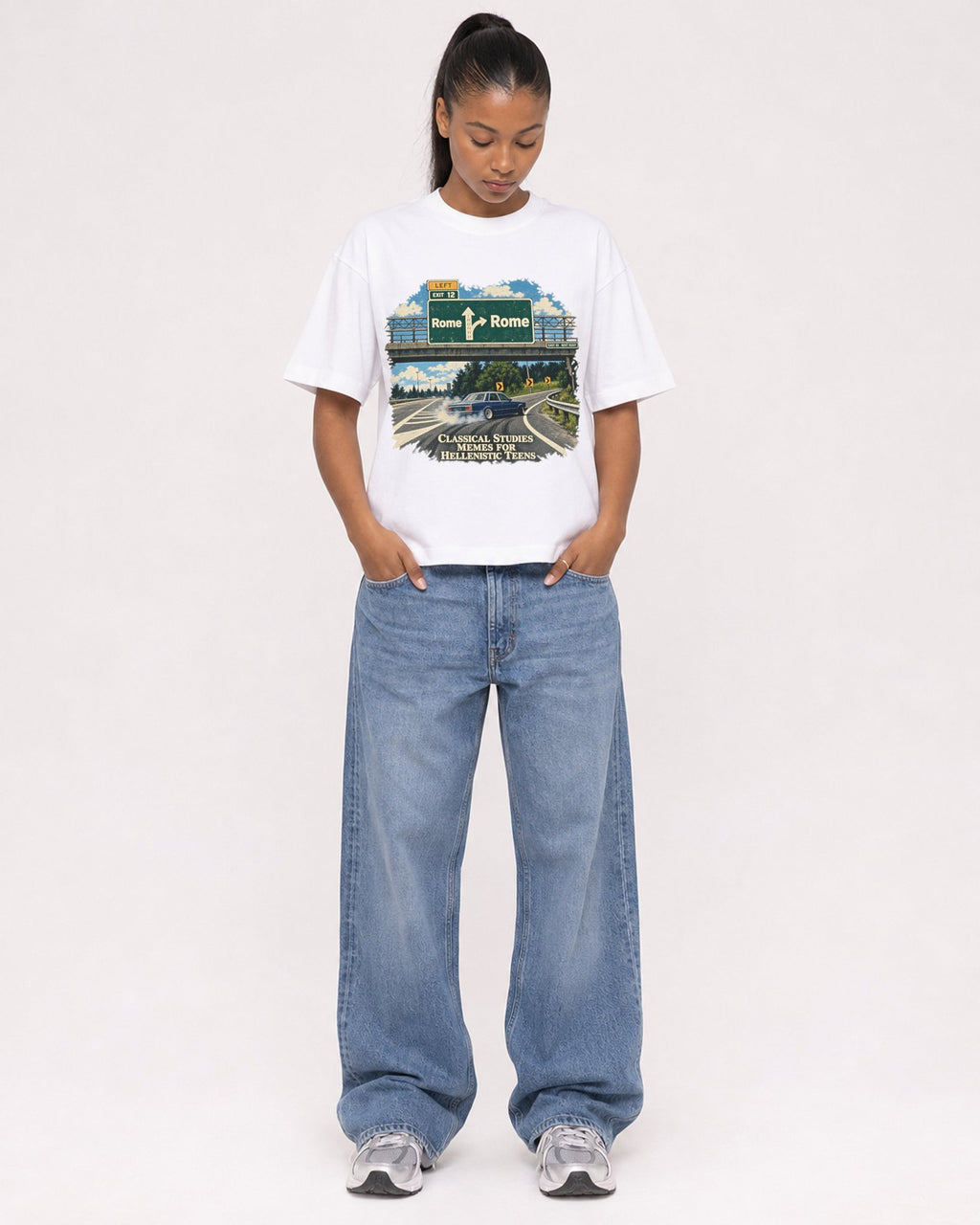Mockup Boxy Heavyweight Tee White female full-body 25