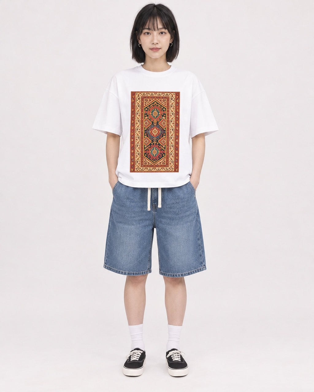 Mockup Boxy Heavyweight Tee White female full-body 11