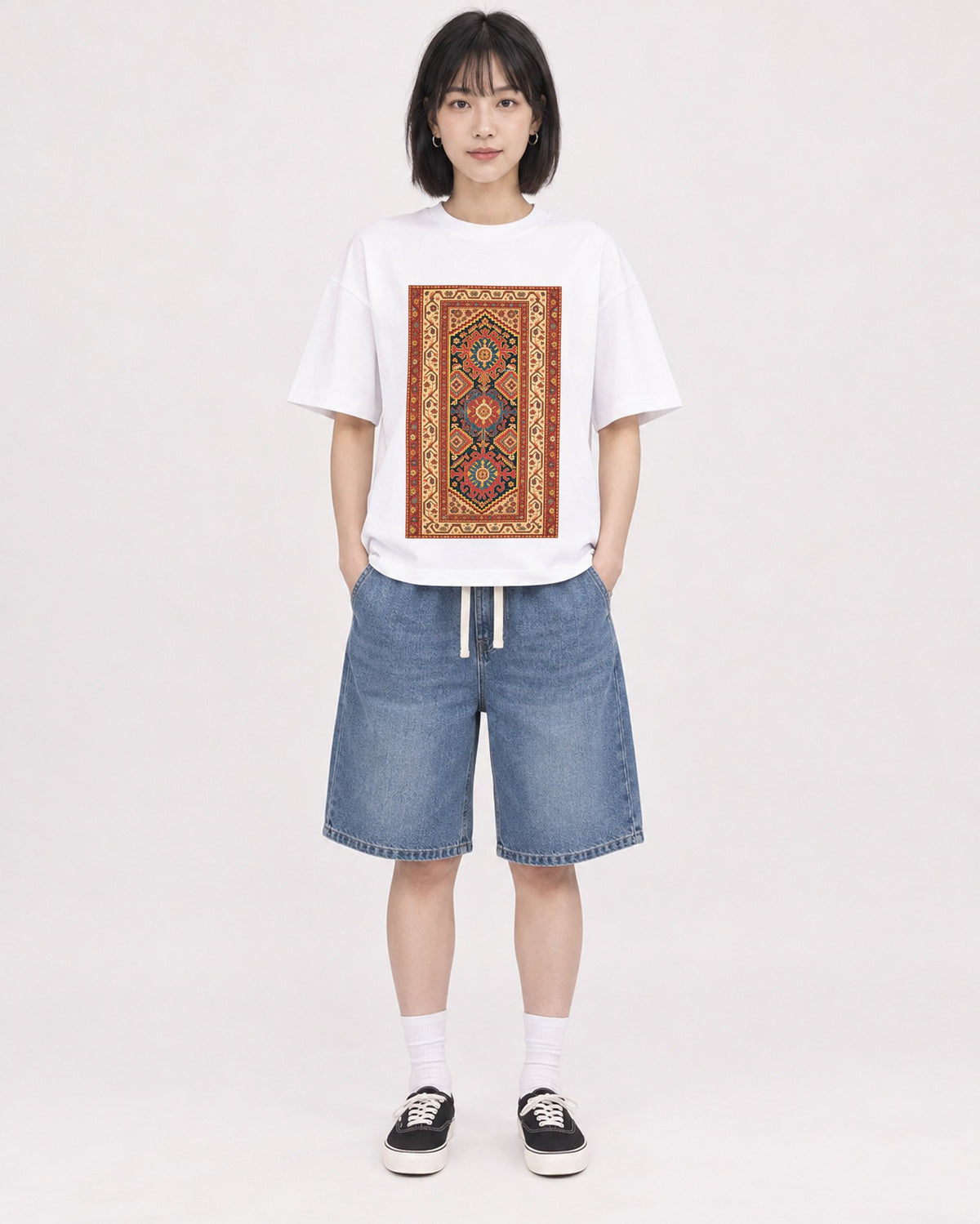 Mockup Boxy Heavyweight Tee White female full-body 11