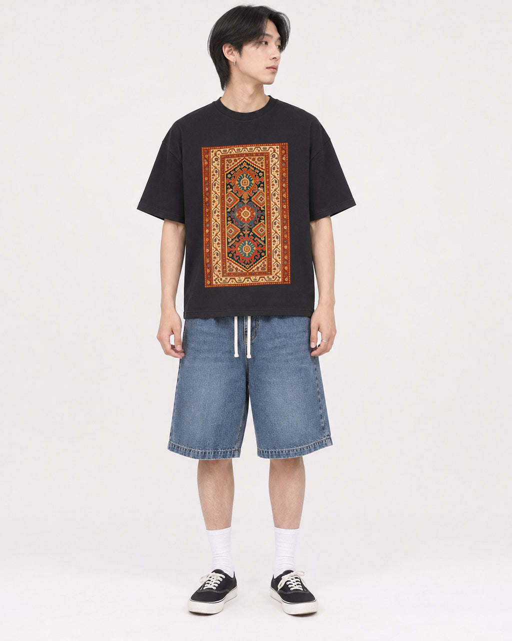 Mockup Boxy Heavyweight Tee Black male full-body 11