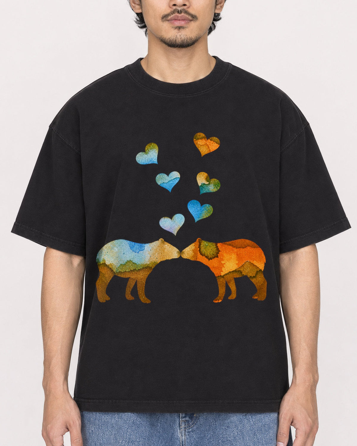 Mockup Boxy Heavyweight Tee Black male close-up 02