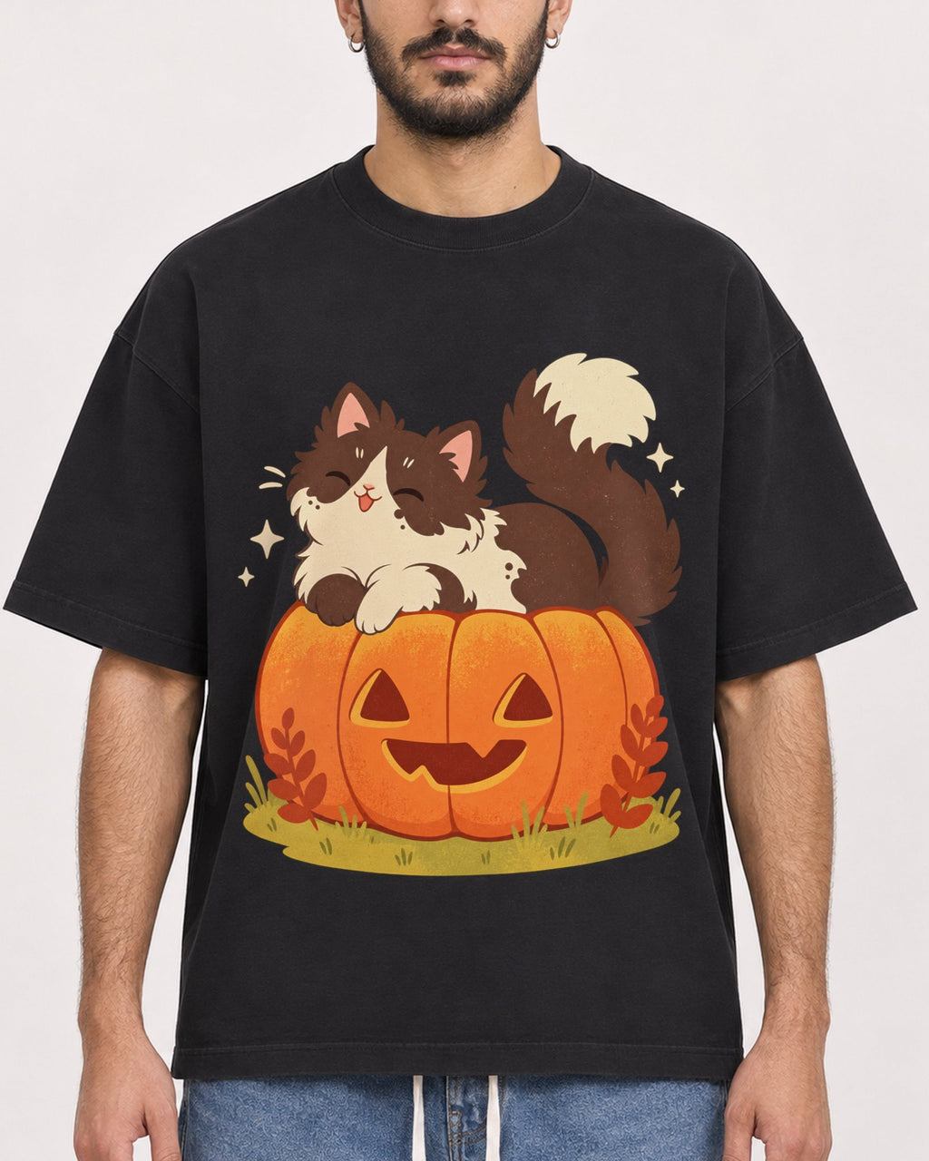 Mockup Boxy Heavyweight Tee Black male close-up 07