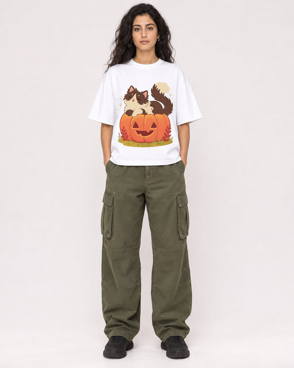 Mockup Boxy Heavyweight Tee White female full-body 07
