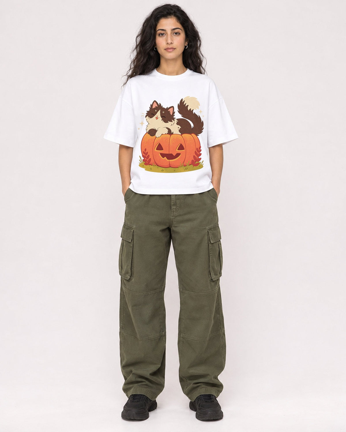 Mockup Boxy Heavyweight Tee White female full-body 07