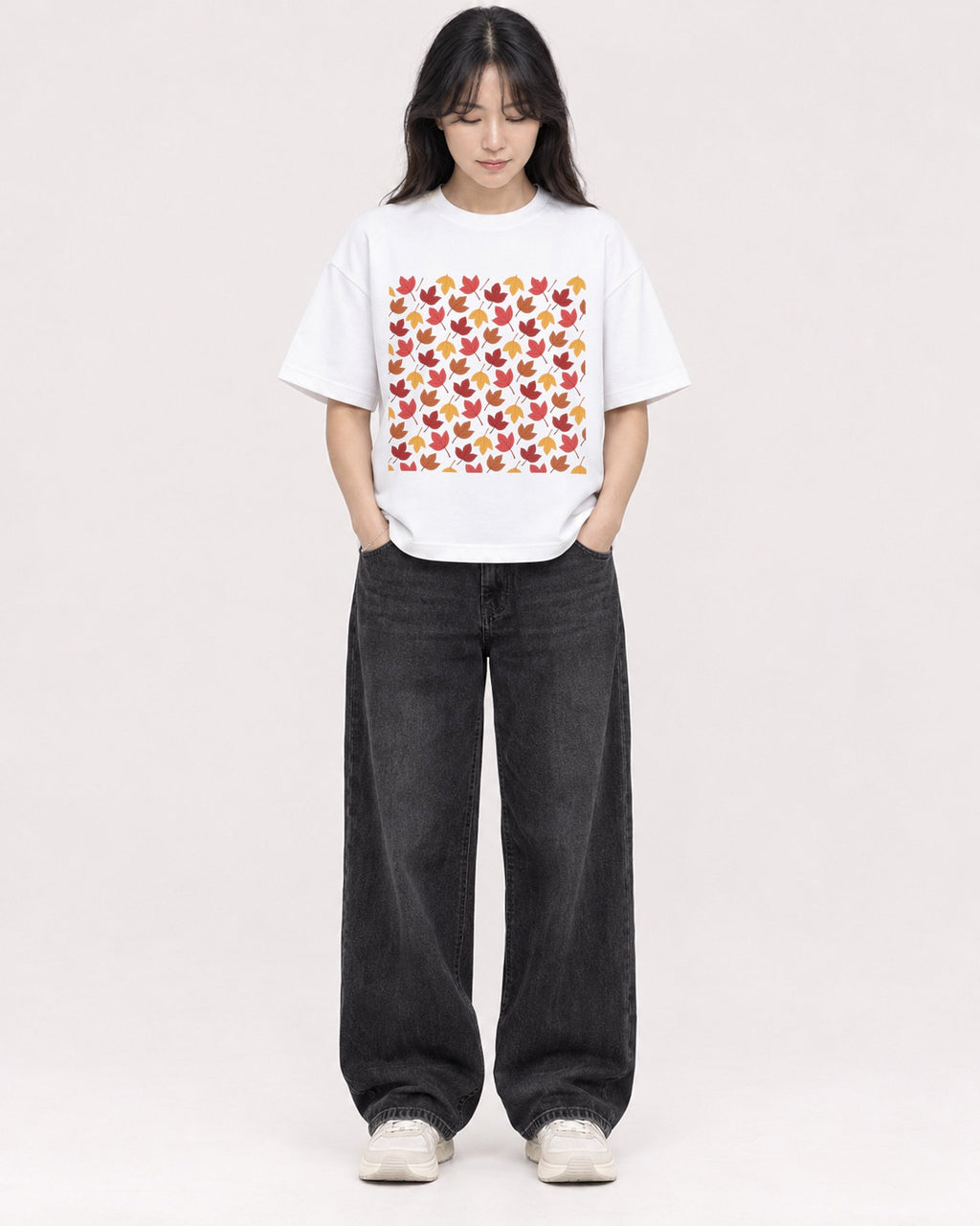 Mockup Boxy Heavyweight Tee White female full-body 13