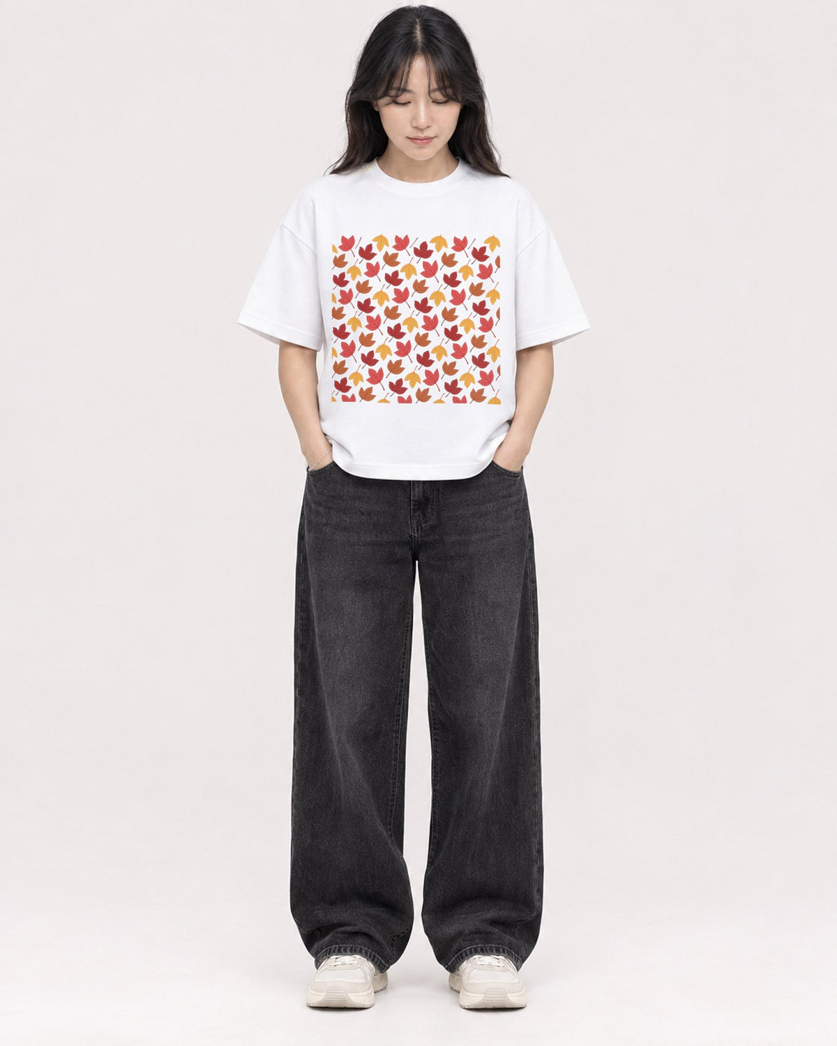 Mockup Boxy Heavyweight Tee White female full-body 13