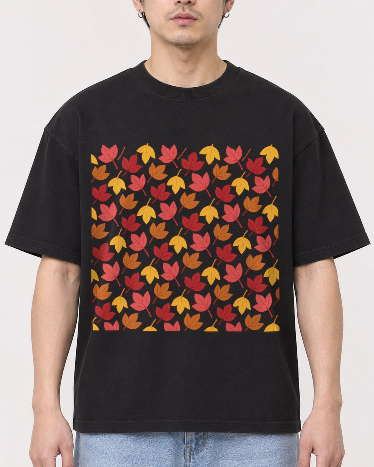 Mockup Boxy Heavyweight Tee Black male close-up 13