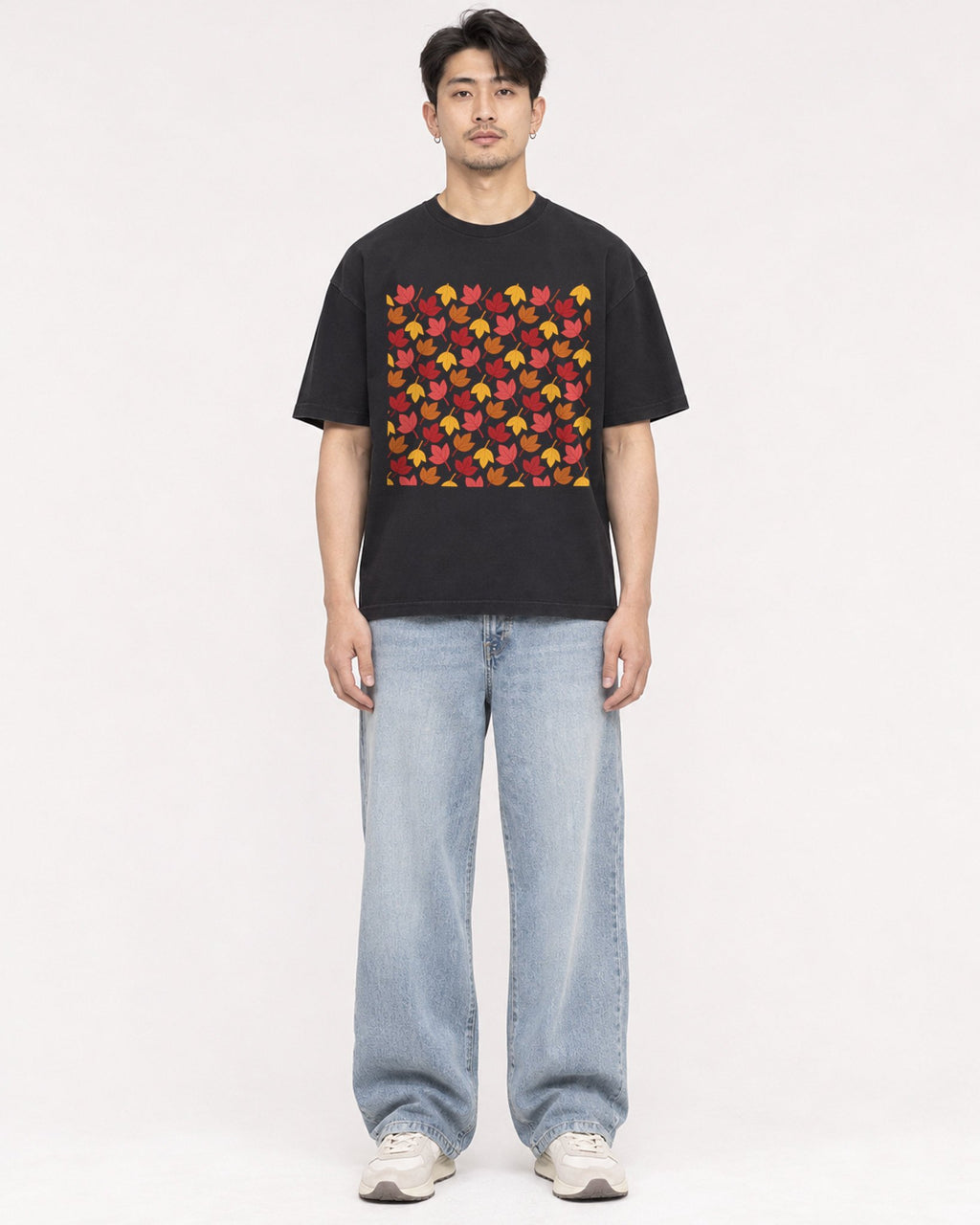 Mockup Boxy Heavyweight Tee Black male full-body 13