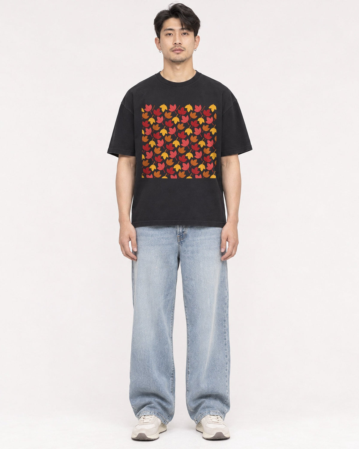 Mockup Boxy Heavyweight Tee Black male full-body 13