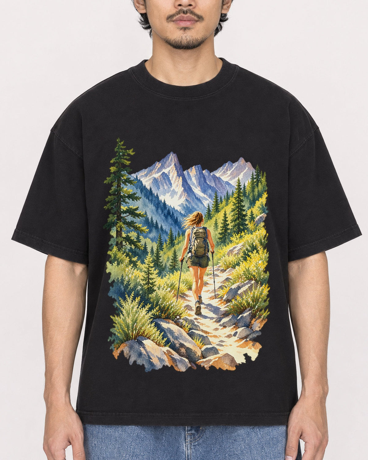 Mockup Boxy Heavyweight Tee Black male close-up 02