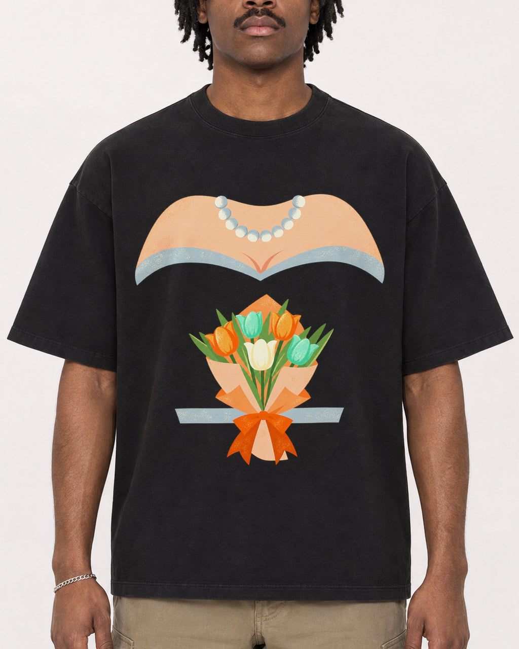 Mockup Boxy Heavyweight Tee Black male close-up 04