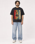 Mockup Boxy Heavyweight Tee Black male full-body 17