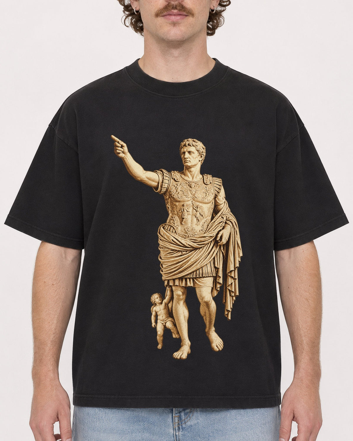 Mockup Boxy Heavyweight Tee Black male close-up 09