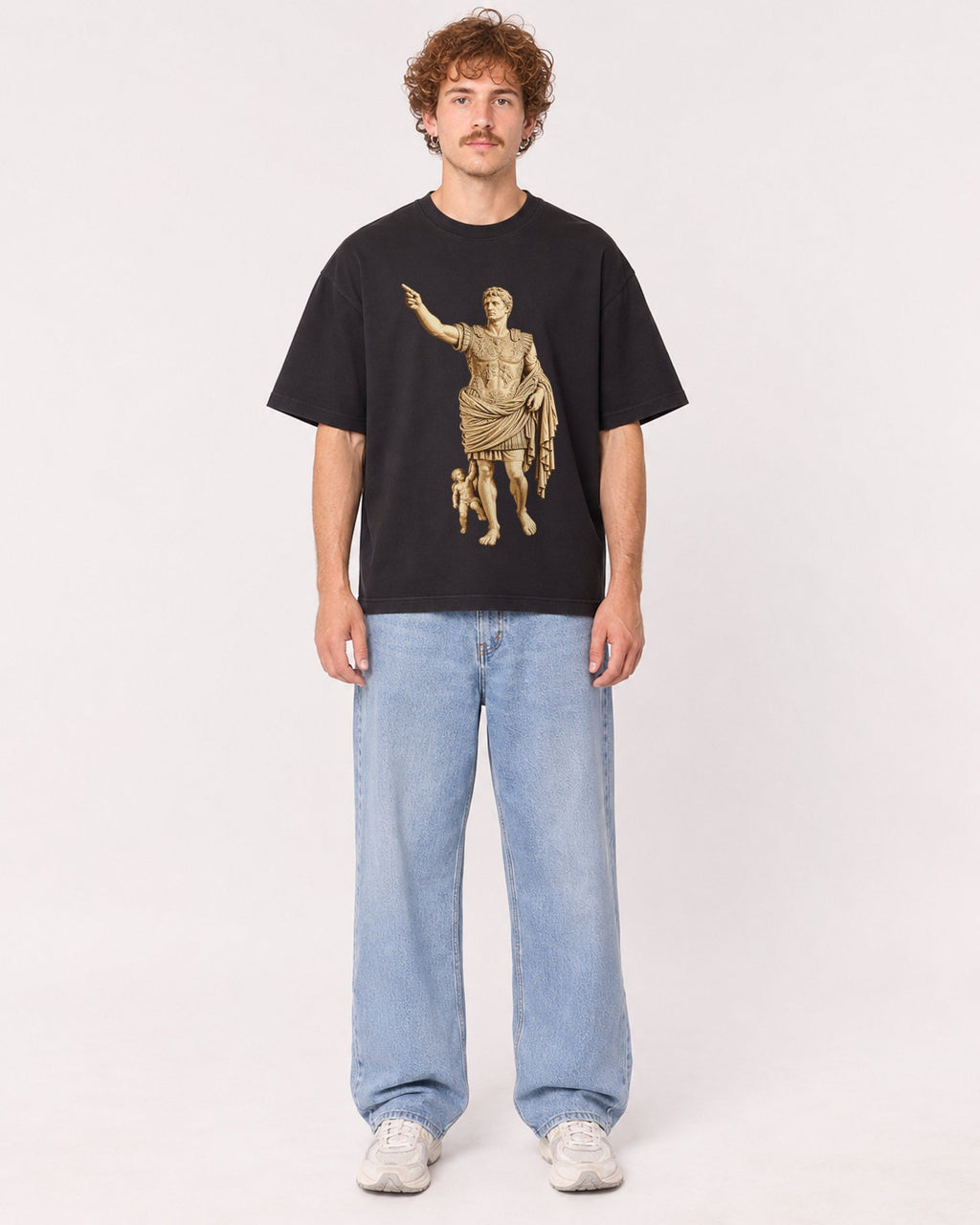Mockup Boxy Heavyweight Tee Black male full-body 09
