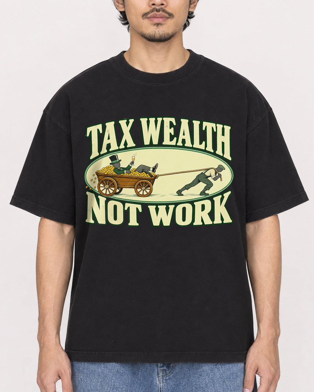 Mockup Boxy Heavyweight Tee Black male close-up 02