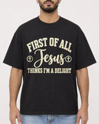 Mockup Boxy Heavyweight Tee Black male close-up 37