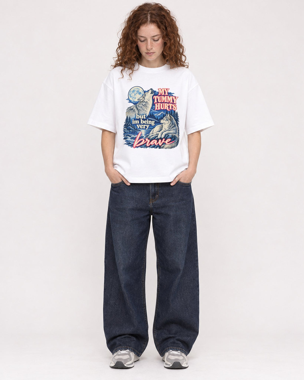 Mockup Boxy Heavyweight Tee White female full-body 09