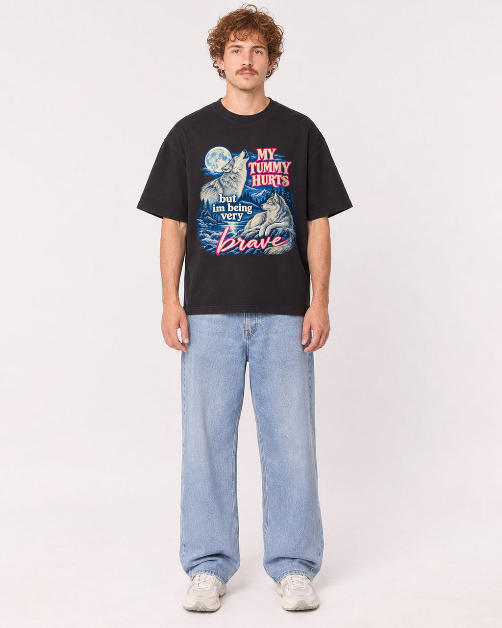 Mockup Boxy Heavyweight Tee Black male full-body 09