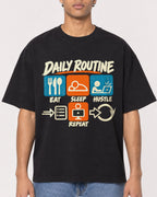 Mockup Boxy Heavyweight Tee Black male close-up 10