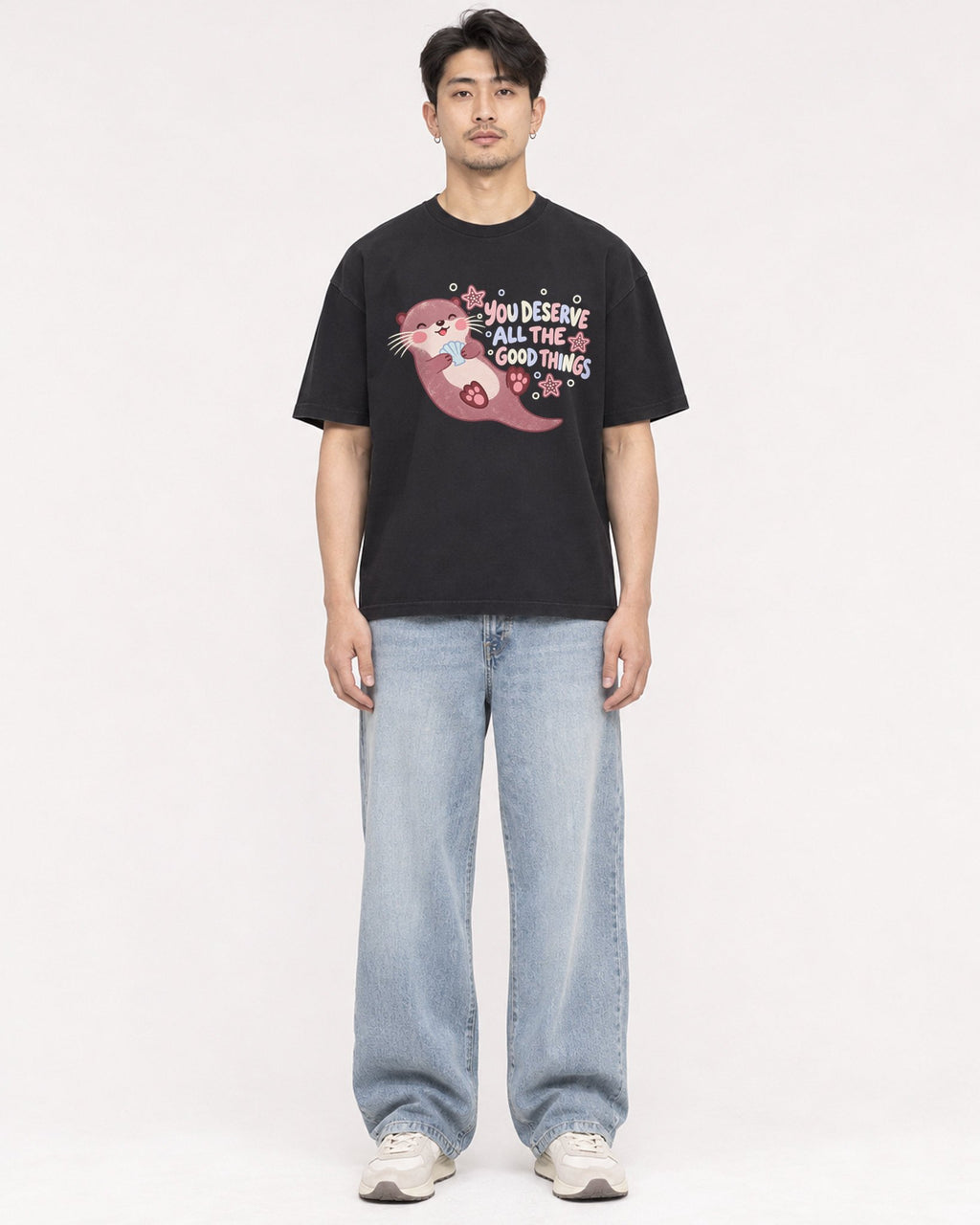 Mockup Boxy Heavyweight Tee Black male full-body 13