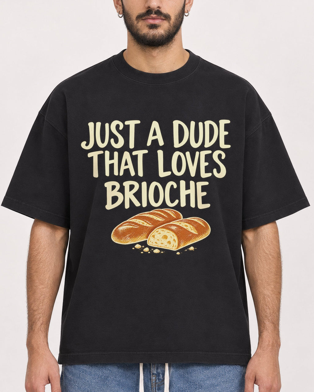 Mockup Boxy Heavyweight Tee Black male close-up 07