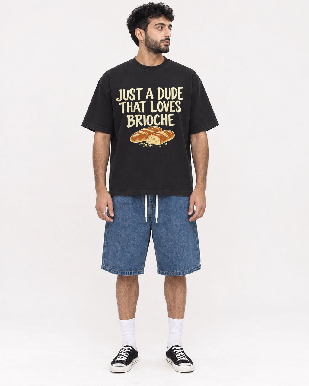 Mockup Boxy Heavyweight Tee Black male full-body 07